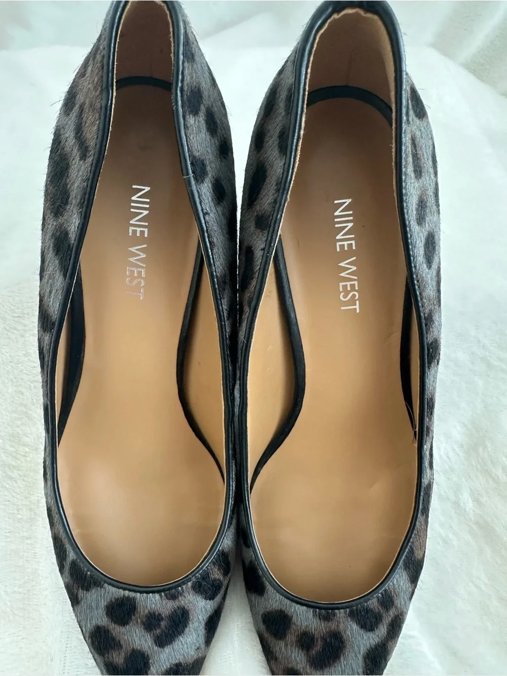 Nine West Margot Grey Animal Print Calf Hair Kitten Heels 8M